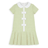 Check Dress with Pleated Skirt And Bows