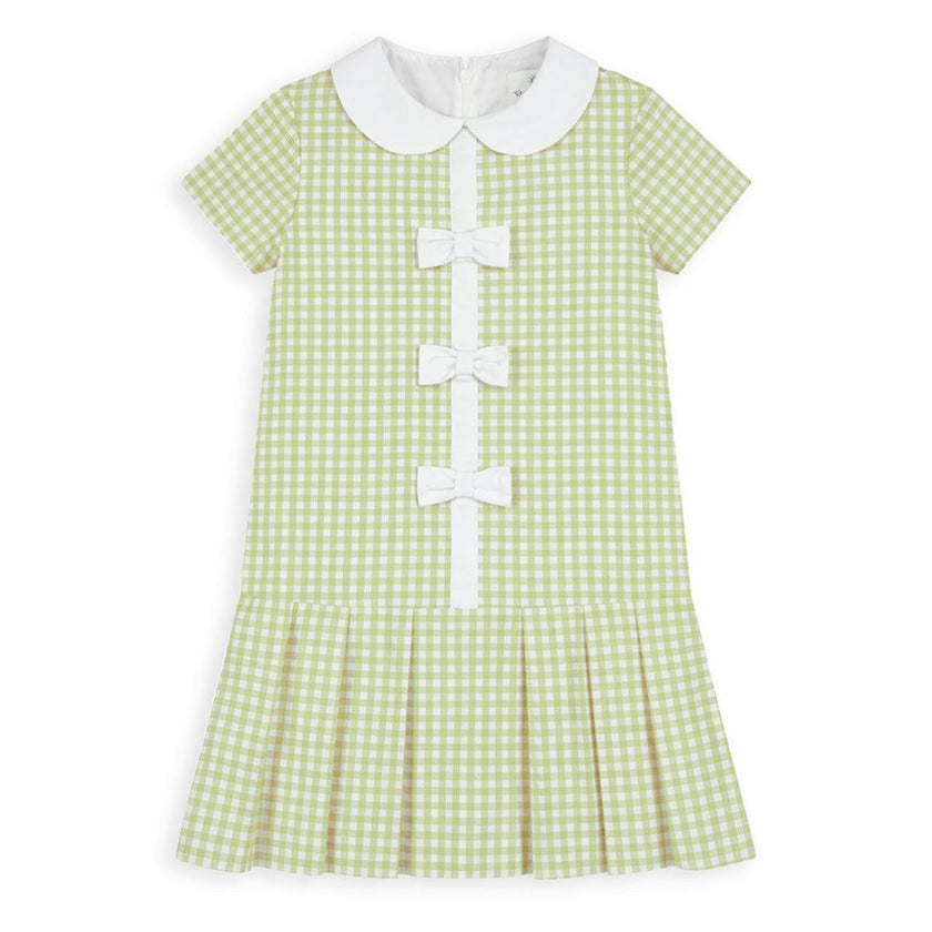 Check Dress with Pleated Skirt And Bows