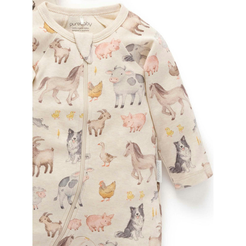 Printed Zip Growsuit Pack Farm Animals Print