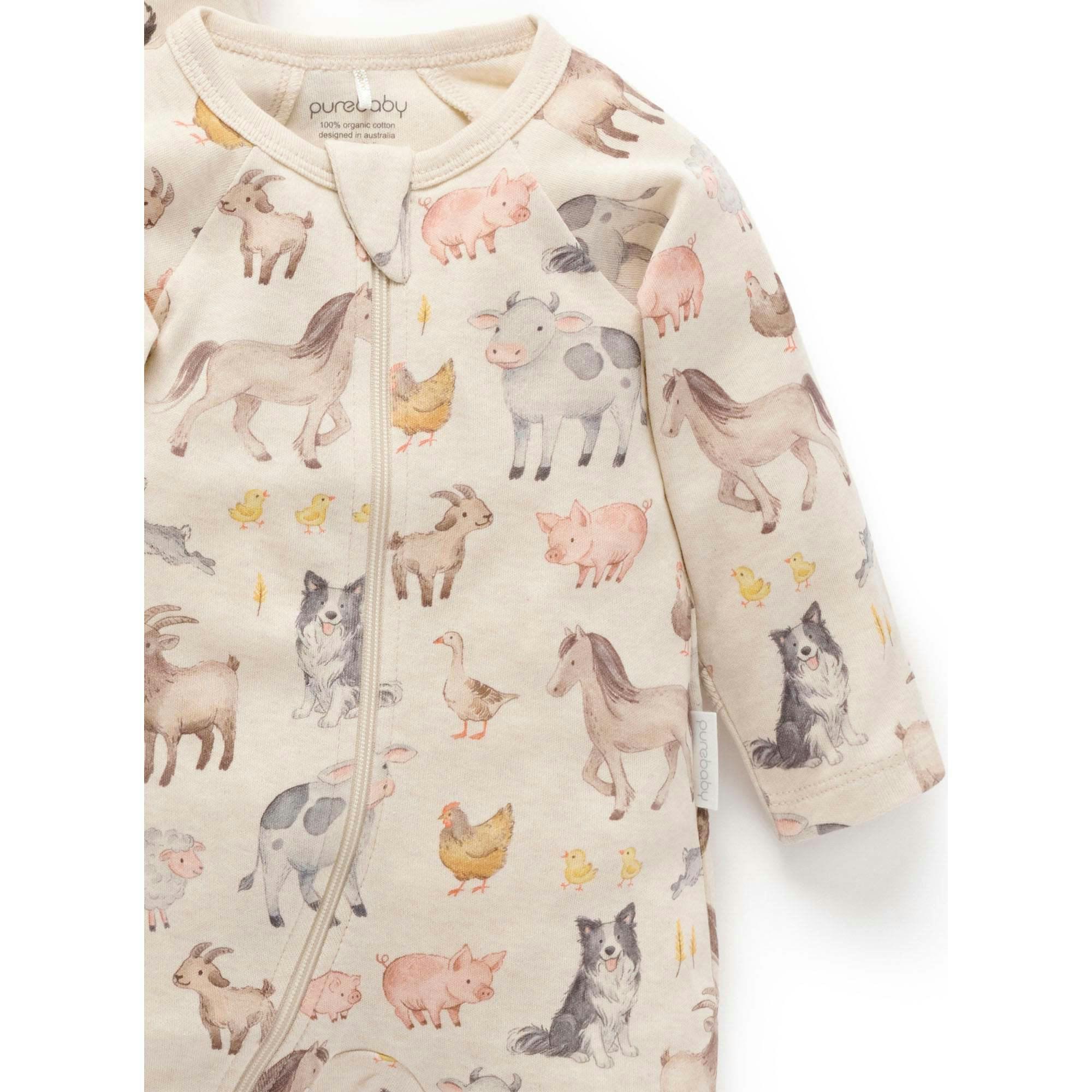 Printed Zip Growsuit Pack Farm Animals Print