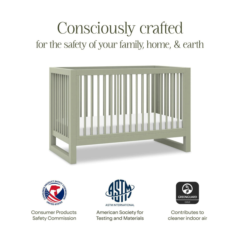 Nantucket 3-in-1 Convertible Crib w/Toddler Bed Conversion Kit in French Sage