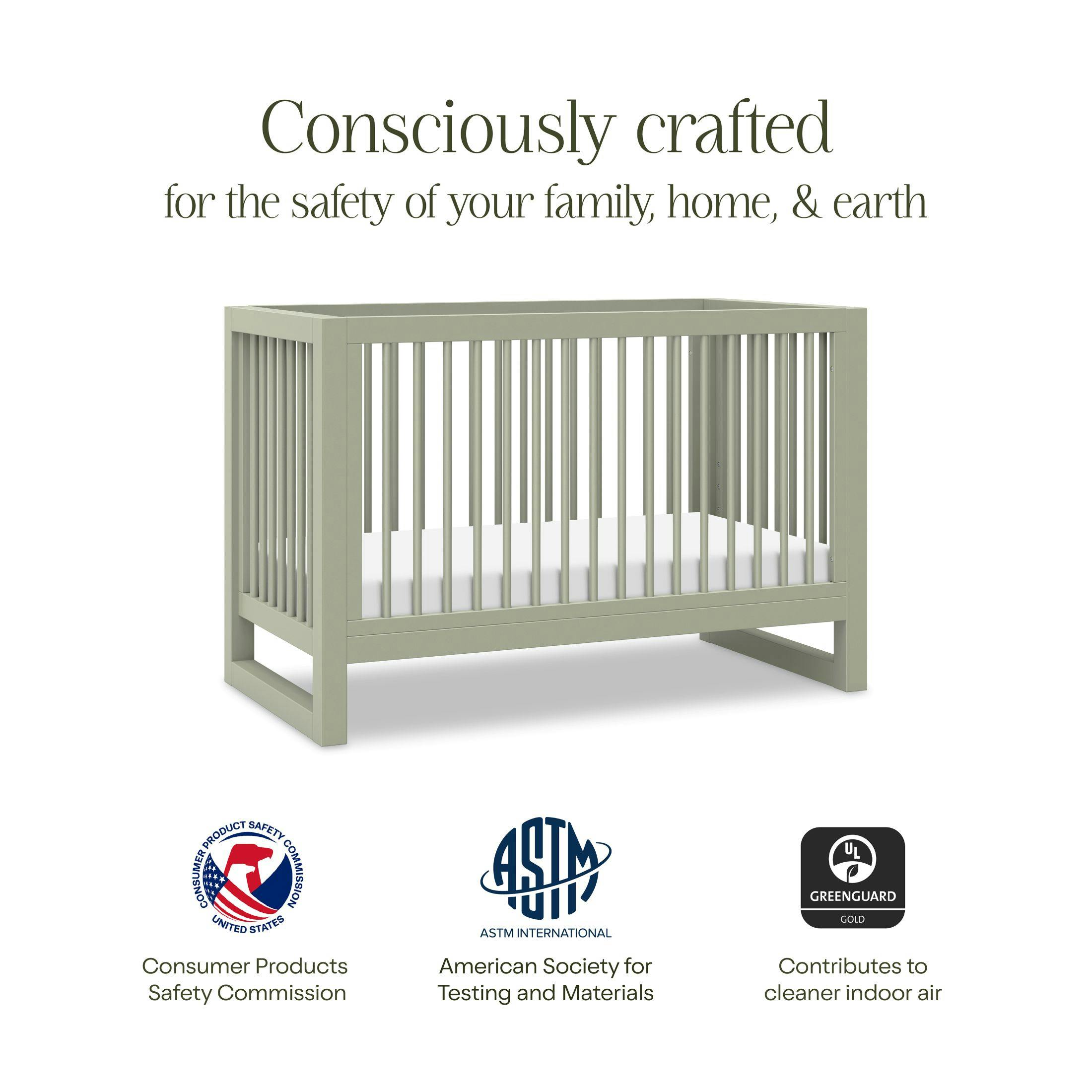 Nantucket 3-in-1 Convertible Crib w/Toddler Bed Conversion Kit in French Sage
