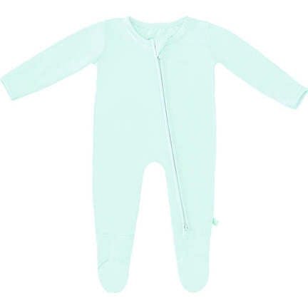 Bamboo Solid Footed Zippered Onesie, Pastel Mint Ice