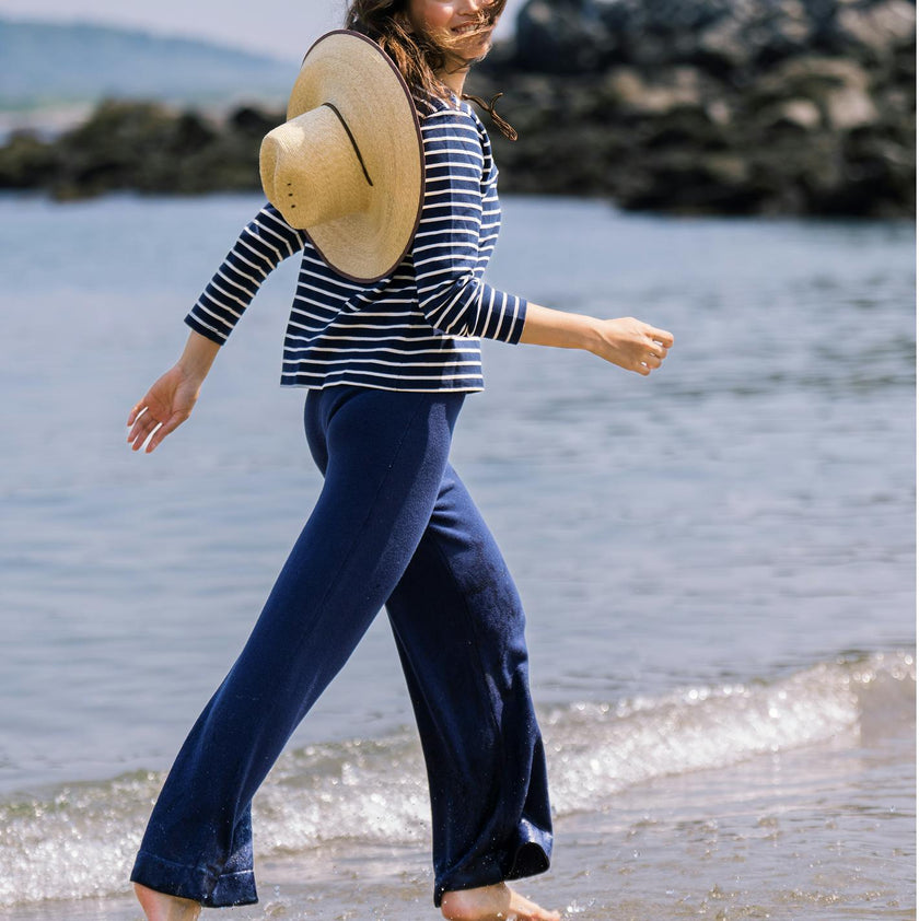 women's navy wide leg knit pant