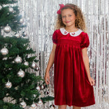 Little Princess Cherry Hand Smocked Velvet Baby Dress
