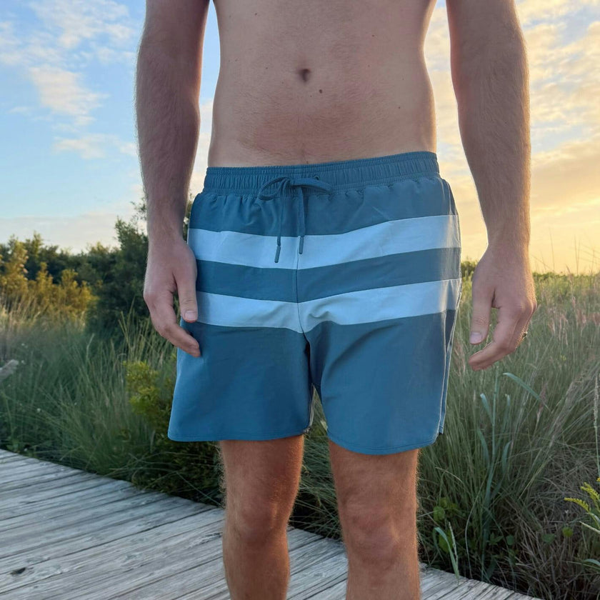 men's teal and dusk blue colorblock boardie