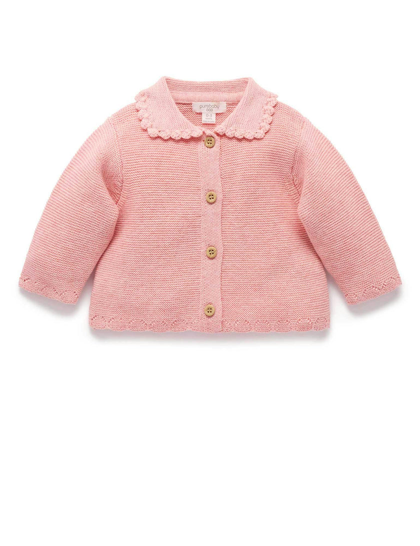 Crochet Collar Cardigan Blush Melange