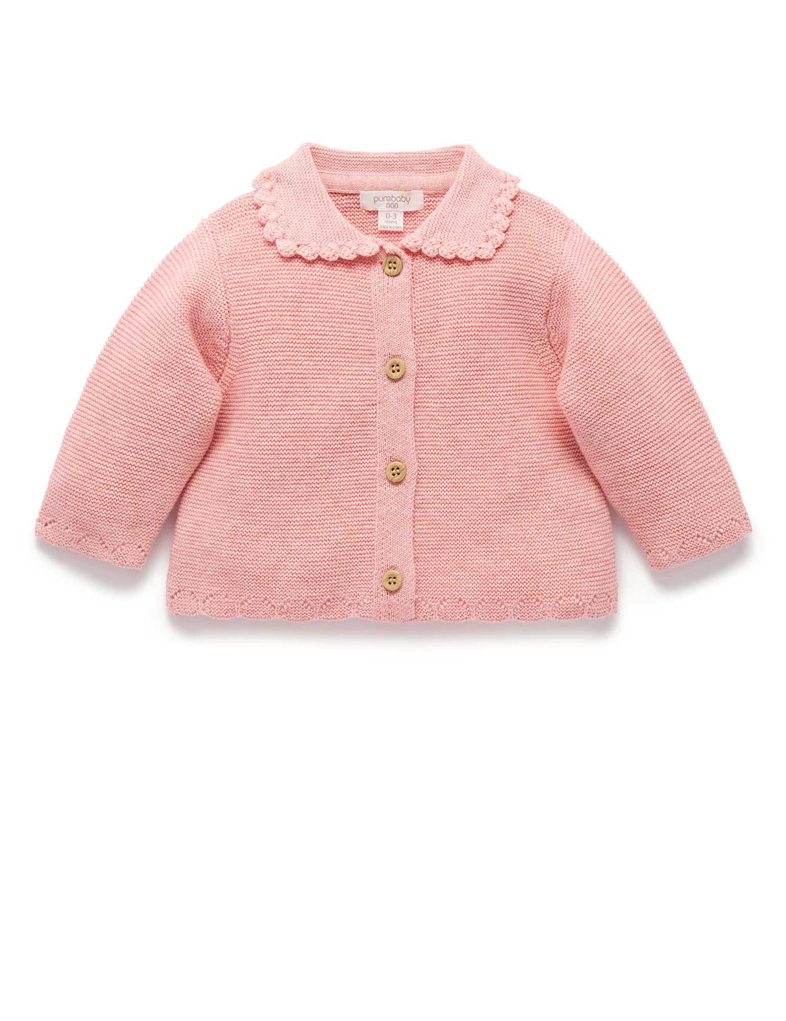 Crochet Collar Cardigan Blush Melange