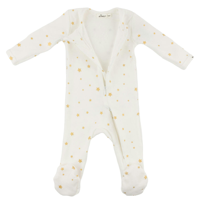 Mini Gold Star Foil Zipper Footie