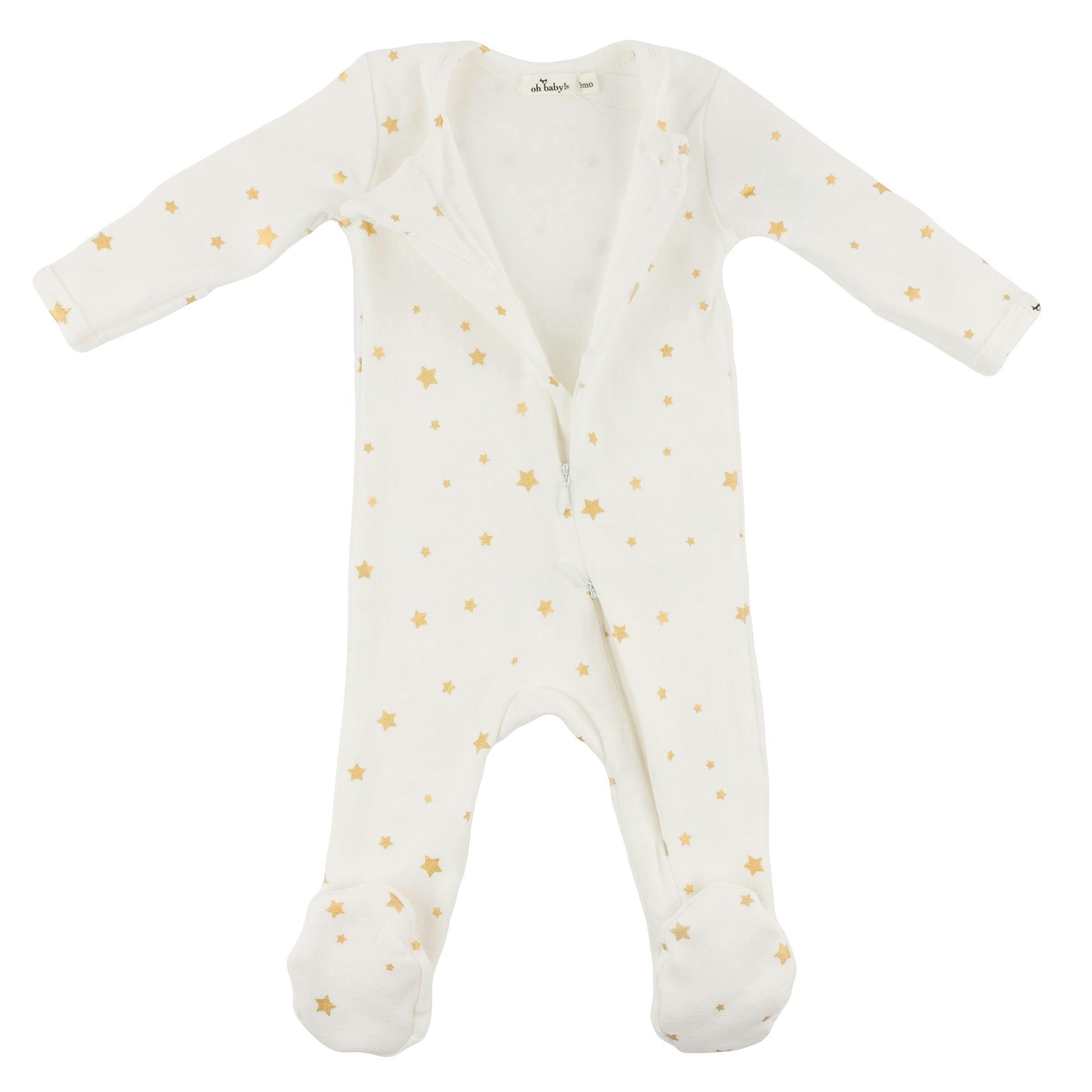 Mini Gold Star Foil Zipper Footie