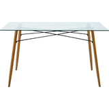Minimalist Glass Top Dining Table with Wood Base