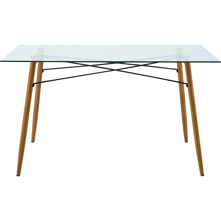 Minimalist Glass Top Dining Table with Wood Base