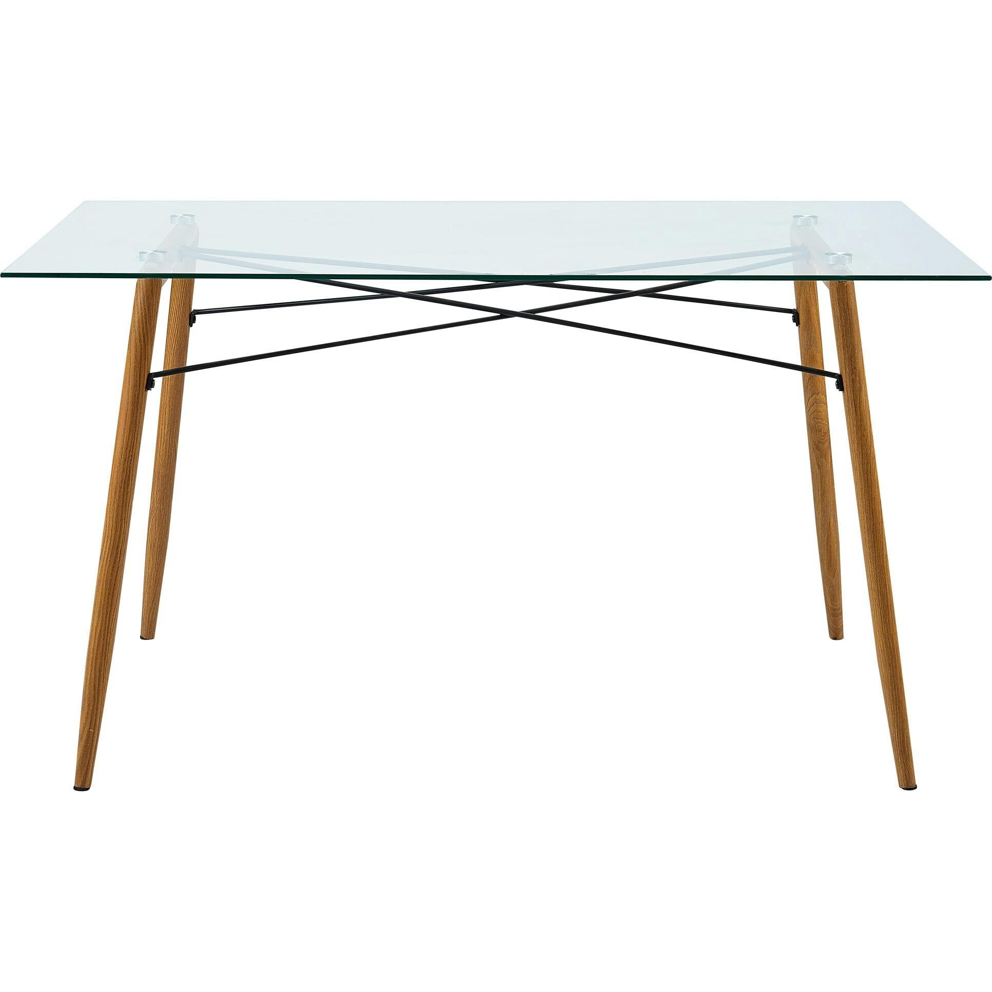 Minimalist Glass Top Dining Table with Wood Base