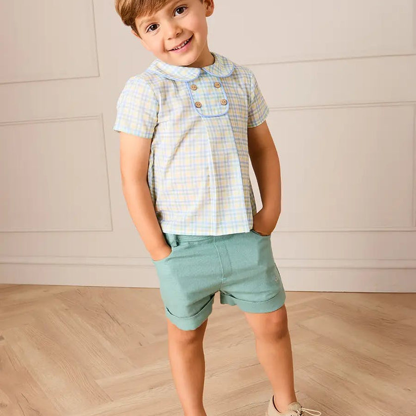 Pip Check Button Detail Short Sleeve Shirt in Green (12mths-5yrs)