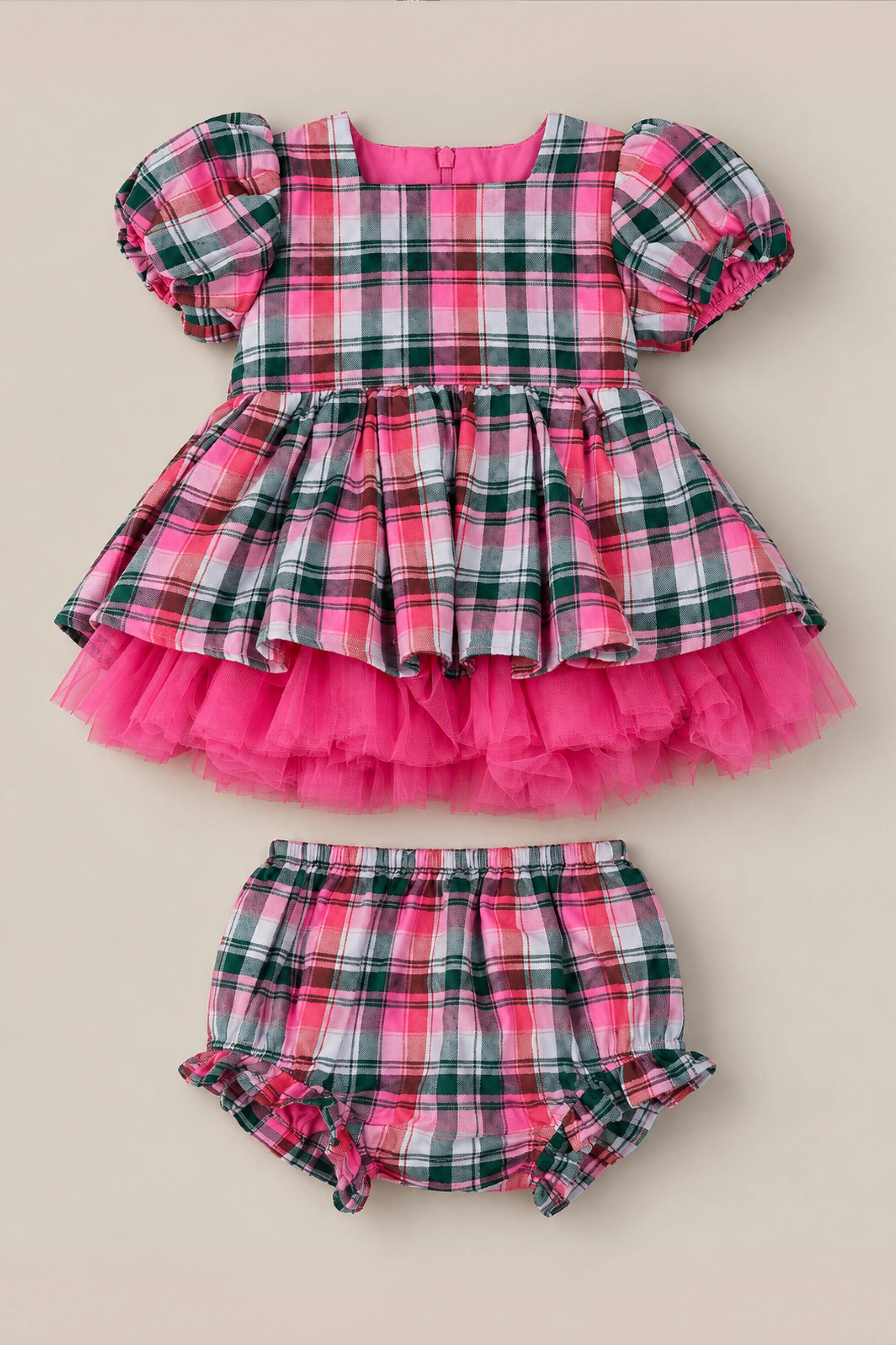 Baby Scottie Dress Set in Vibrant Plaid