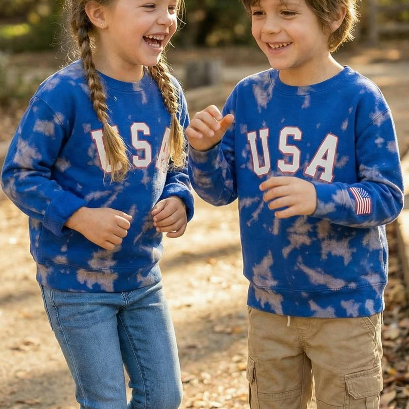 USA Tie-Dye Kids Sweatshirt, Blue