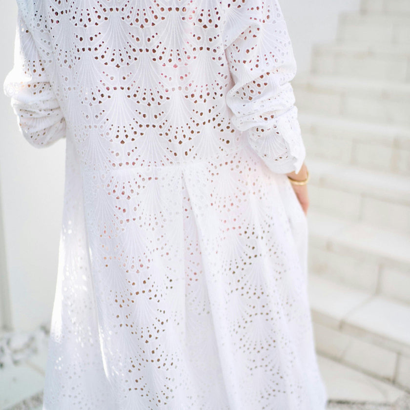 Birdie Eyelet Long Dress in White Eyelet