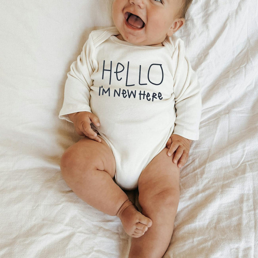 Hello I'm New Here Organic Bodysuit Long Sleeve