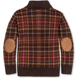 Big Kids Organic Long Sleeve Intarsia Shawl Collar Sweater with Elbow Patches, Brown