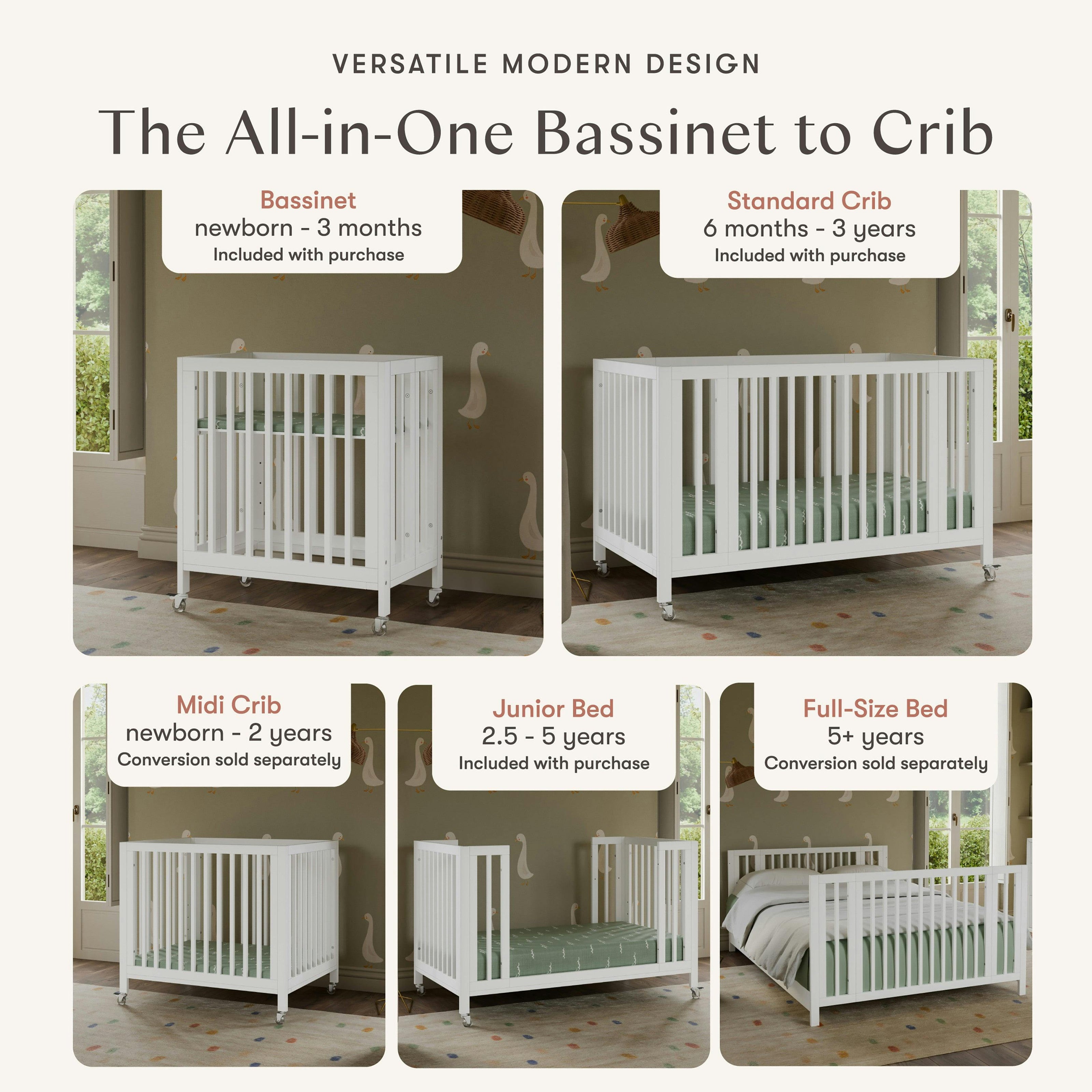 Babyletto Rolli 9-in-1 Convertible All-Stages® Crib with Bassinet & Toddler Bed Conversion Kits