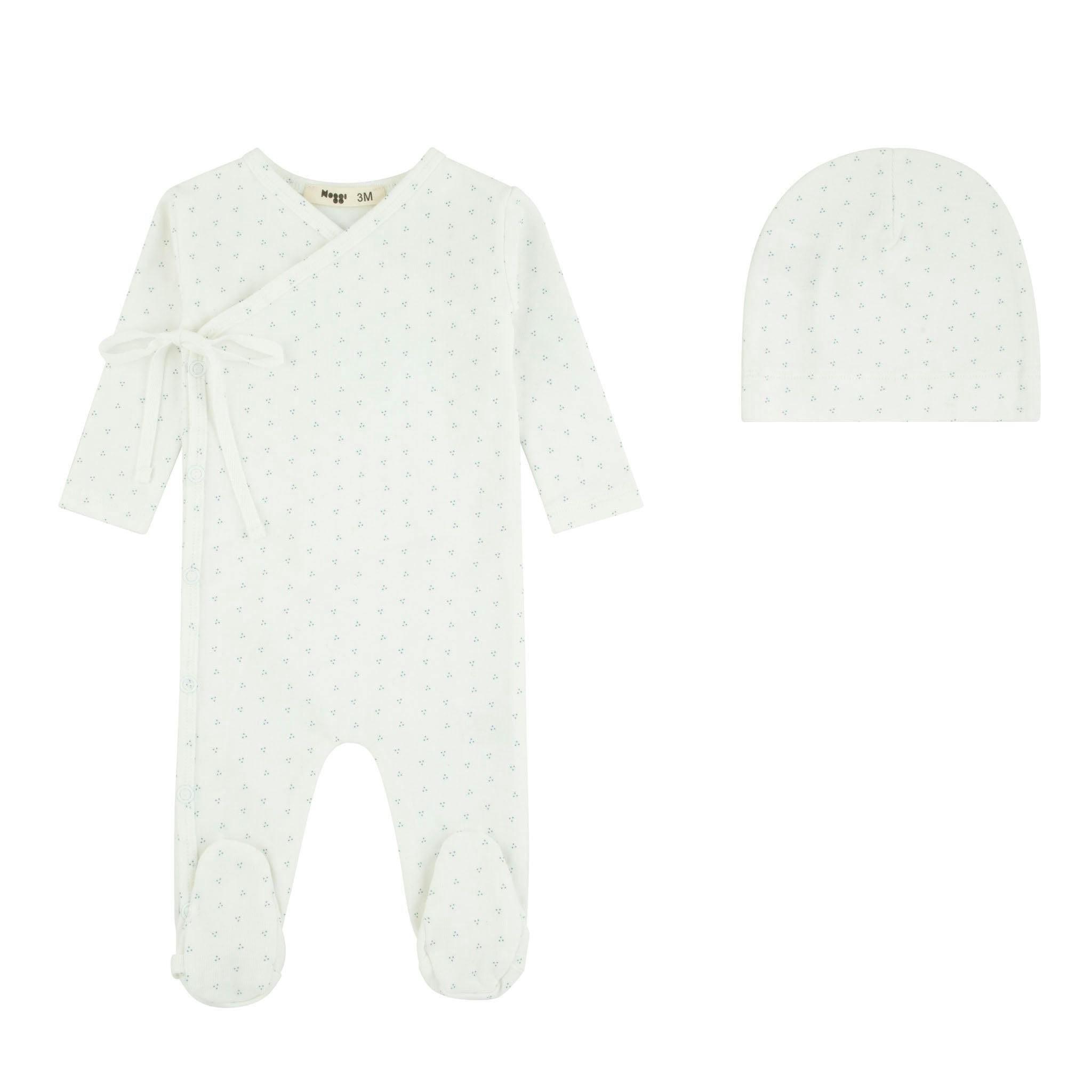 Wrap With Dot Print Footie And Beanie