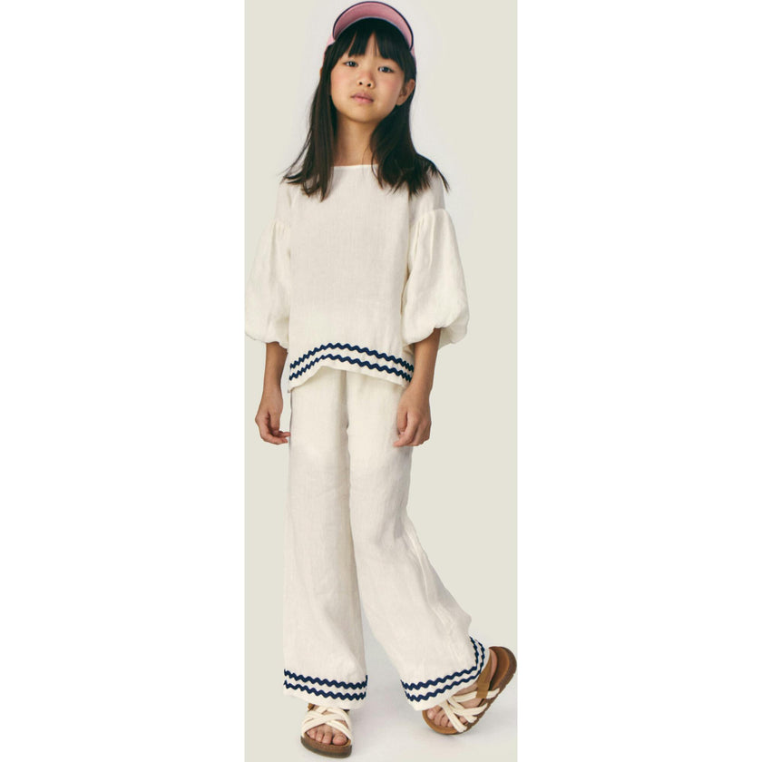 Mipounet SS26 Isaline Linen, Pant Ecru Blue