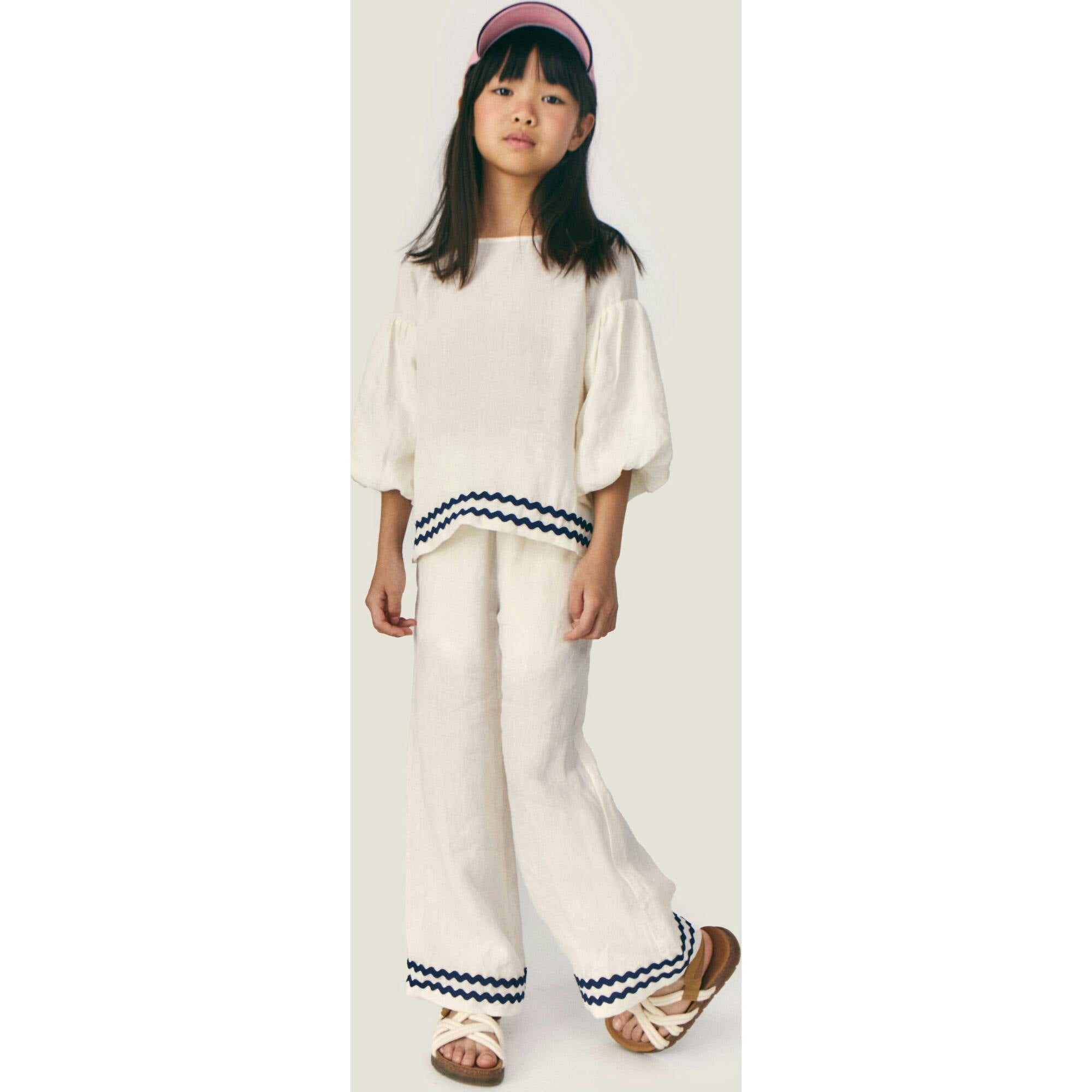 Mipounet SS26 Isaline Linen, Pant Ecru Blue