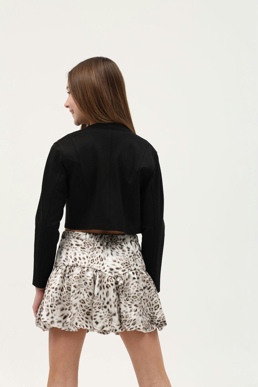 Printed Satin Tiered Bubble Skirt