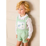 Elephant Embroidered Smocked Dungarees in Sage Green (18mths-4yrs)