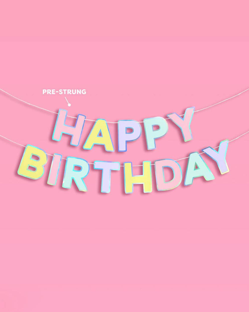 Happy Birthday Banner - pastel iridescent garland