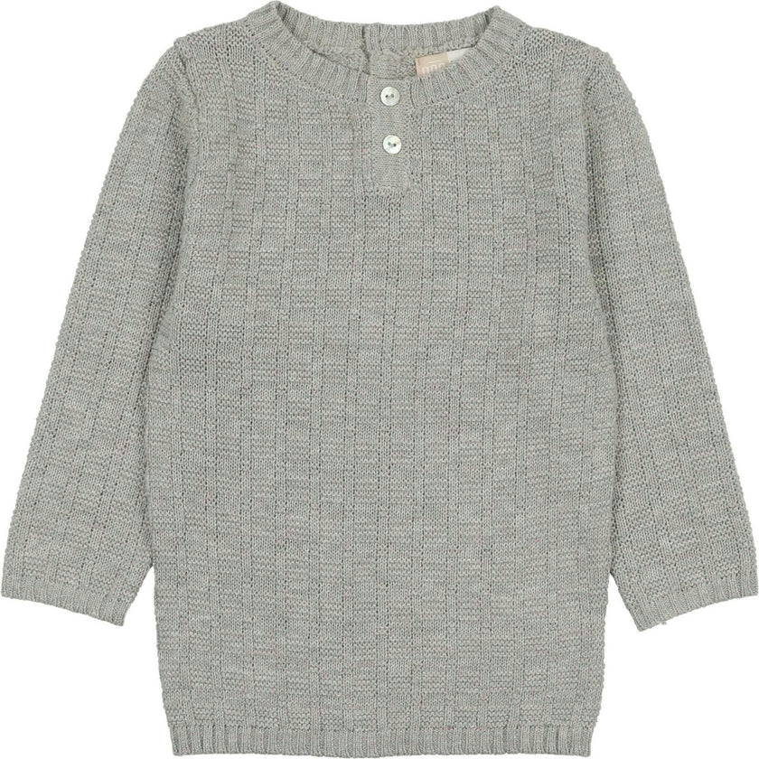 Tiny Tiles Knit Henley Collar Crew Fit Sweater