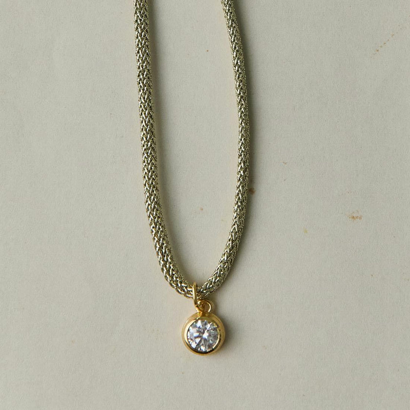 Gold Lurex Necklace Cord with Bezel Charm