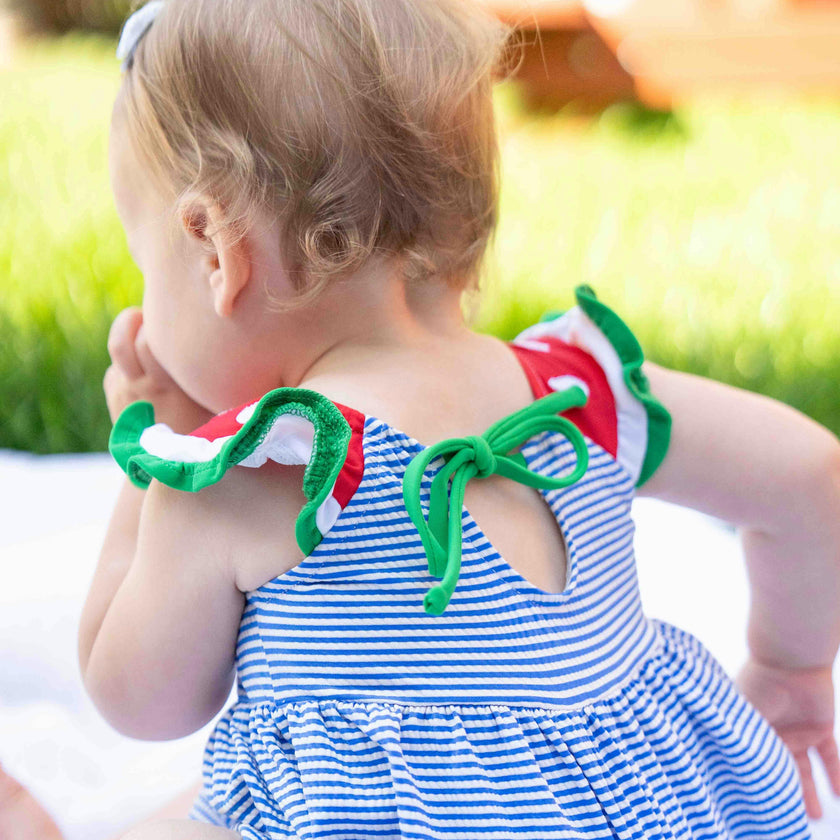 Seersucker Swimsuit With Watermelon