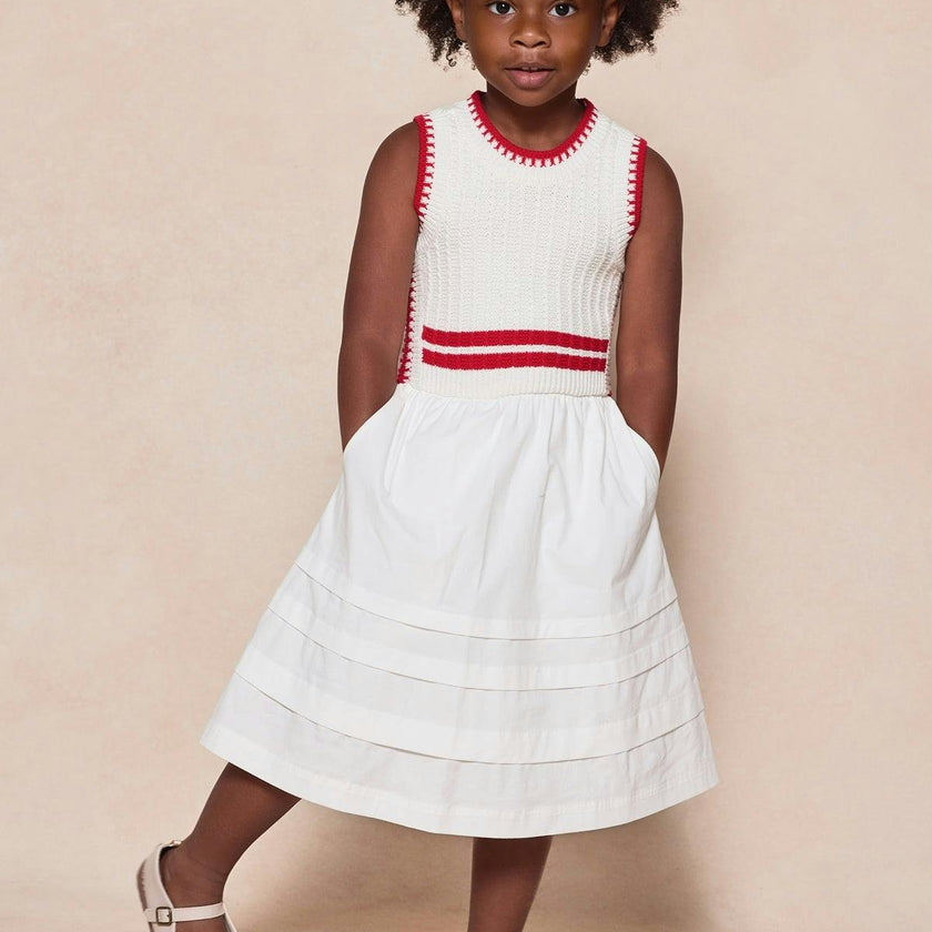 Mini Lisbon Dress in Ivory & Firework Red