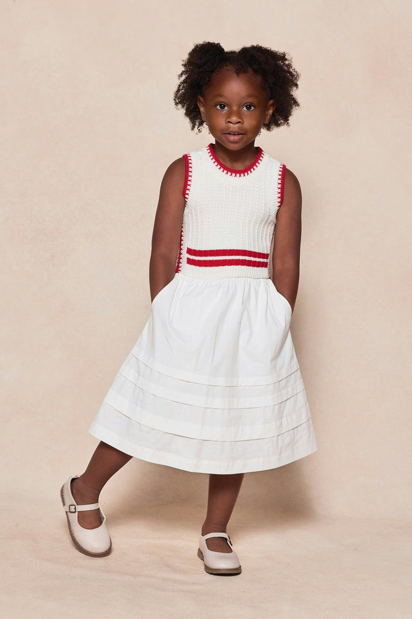 Mini Lisbon Dress in Ivory & Firework Red