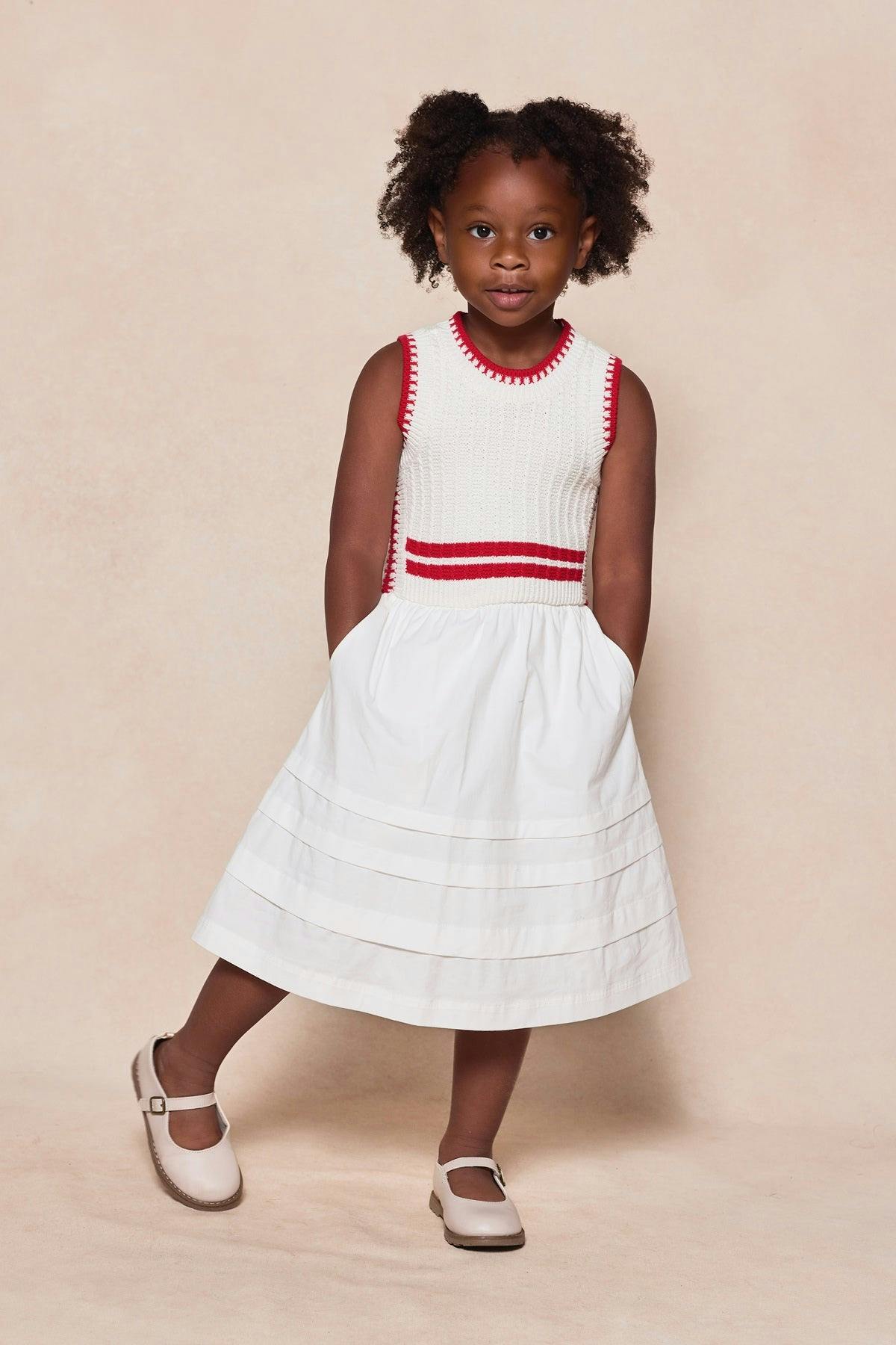 Mini Lisbon Dress in Ivory & Firework Red