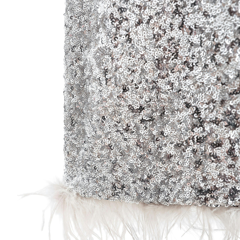 Silver Sequin Feather-Trim Set