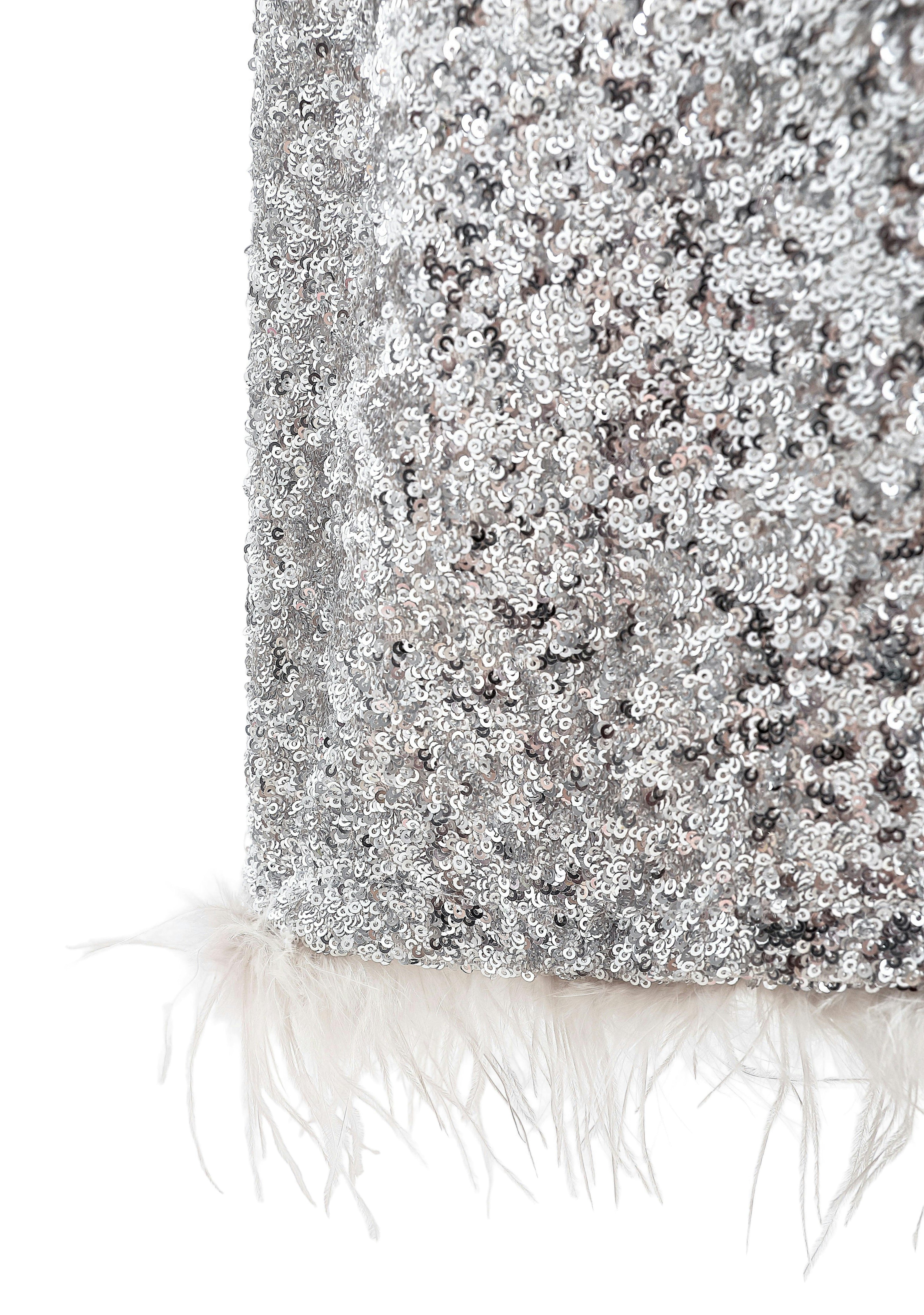 Silver Sequin Feather-Trim Set