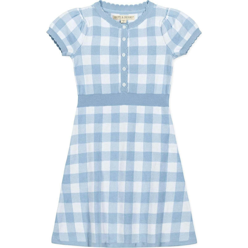 Organic Short Sleeve Button Front Sweater Dress, Blue