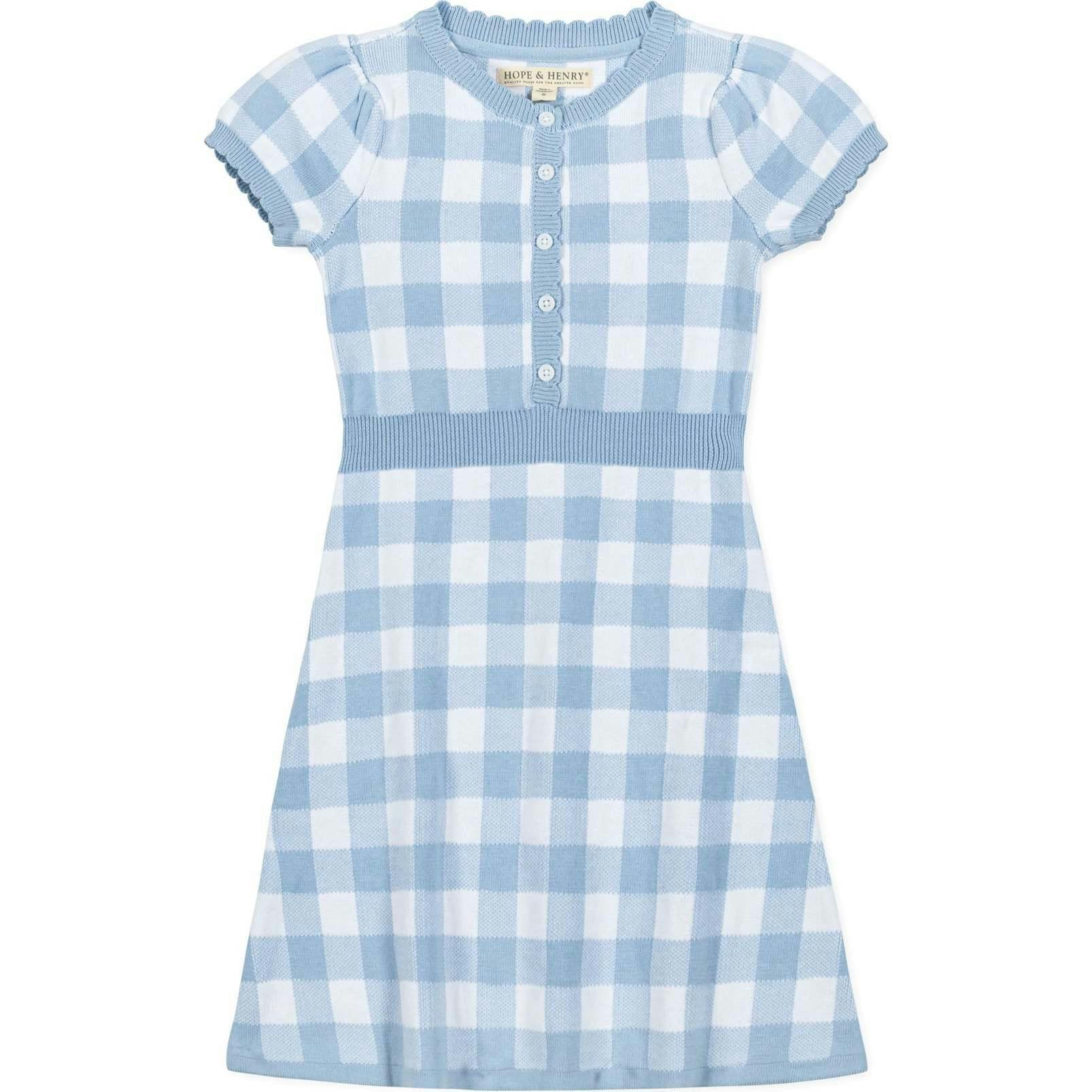 Organic Short Sleeve Button Front Sweater Dress, Blue