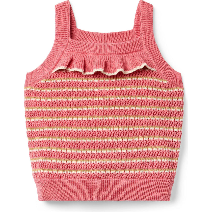 Striped Ruffle Sweater Top, Pink