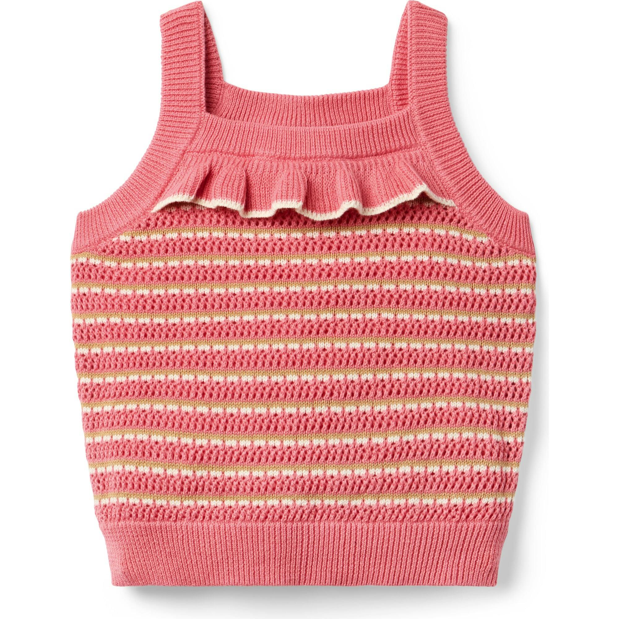 Striped Ruffle Sweater Top, Pink