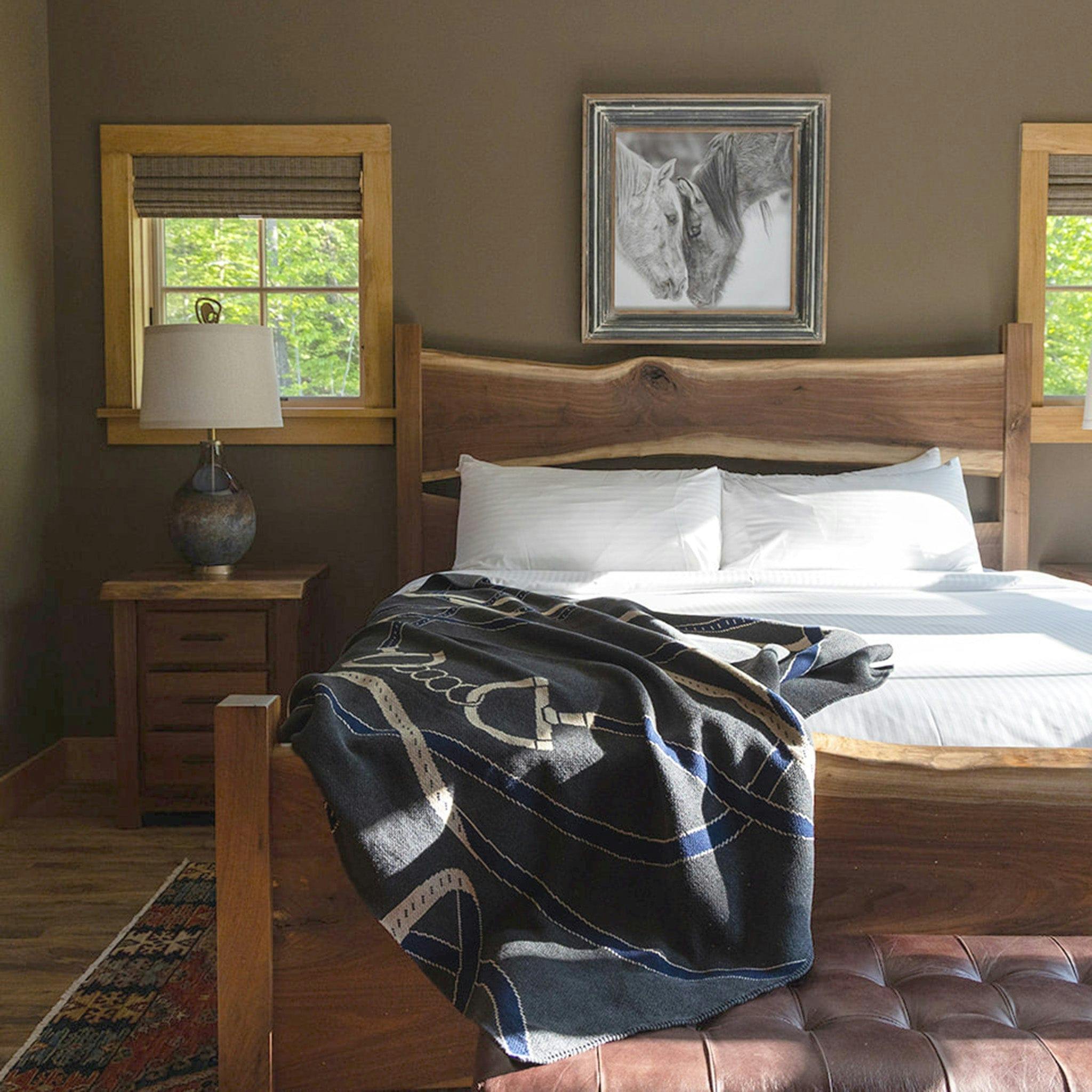 Cotton Sustainable Knit Patterned Throw Blanket - Equestrian Tack