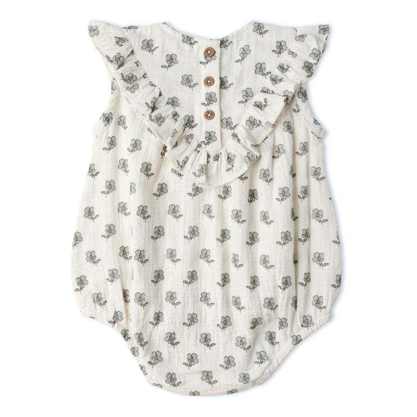 Organic Sleeveless Ruffle Bubble Romper - Poppy