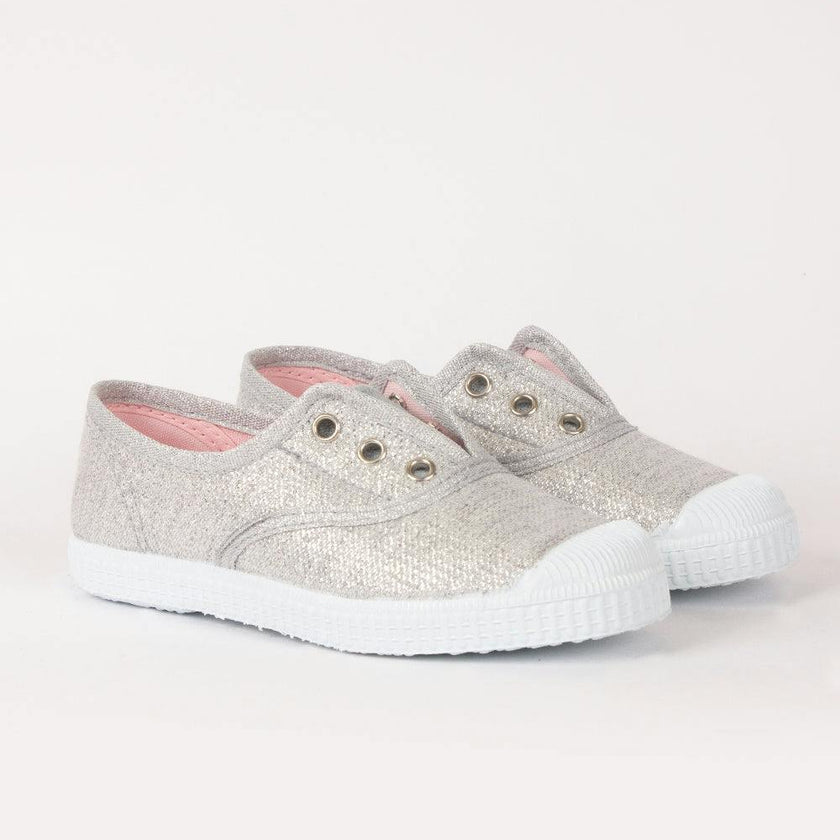 Hampton Canvas Plum Print Plimsolls in Silver