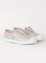 Hampton Canvas Plum Print Plimsolls in Silver
