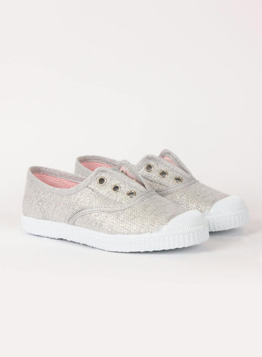 Hampton Canvas Plum Print Plimsolls in Silver