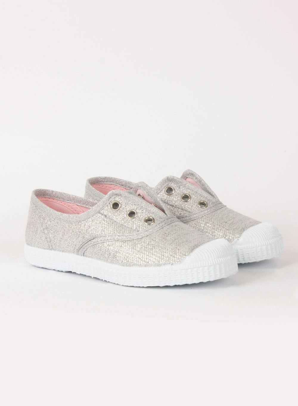 Hampton Canvas Plum Print Plimsolls in Silver