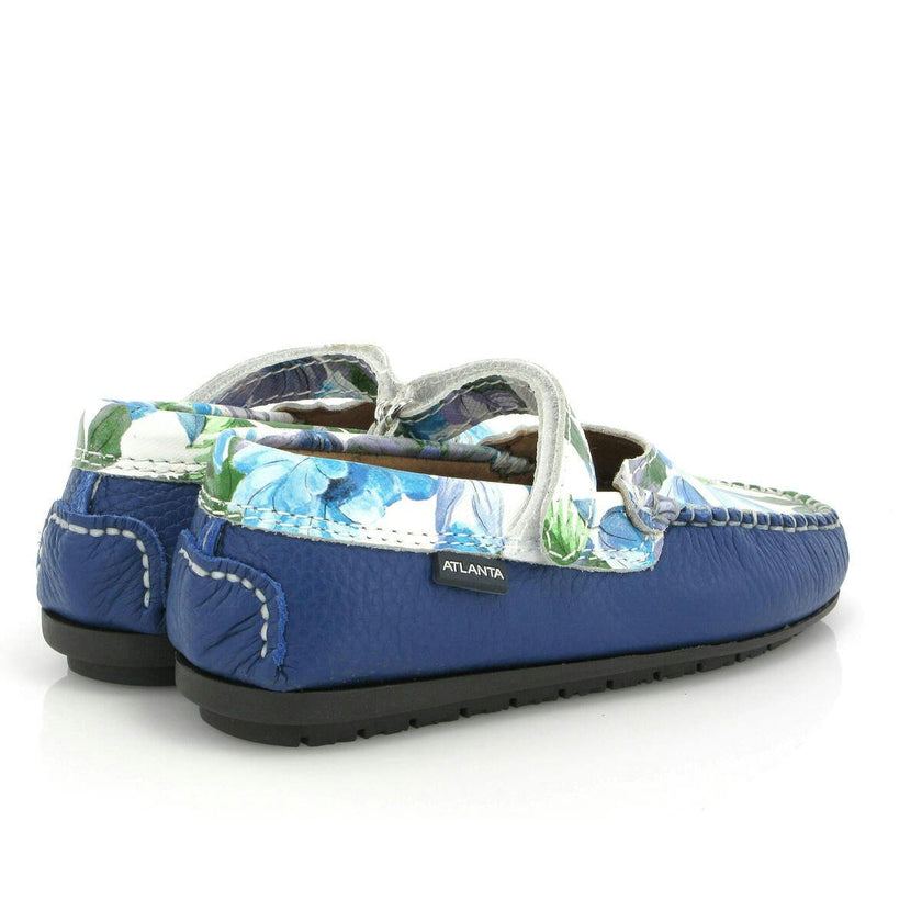 Mary Jane Moccasins, Blue Submarine Printed Leather