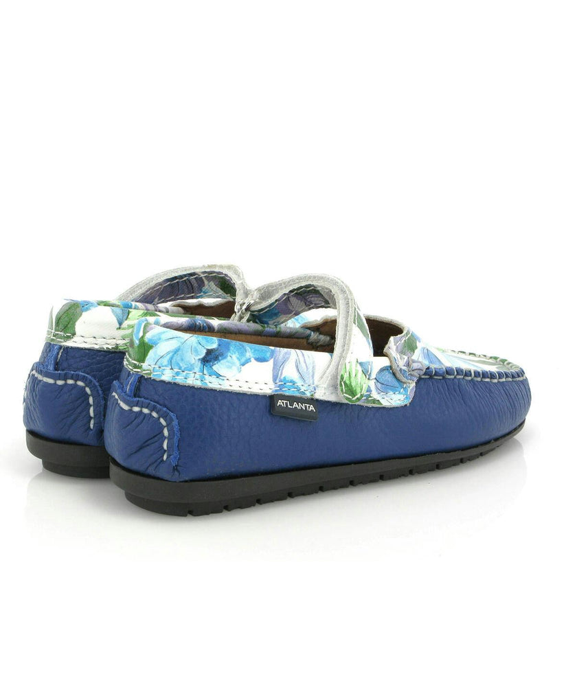 Mary Jane Moccasins, Blue Submarine Printed Leather